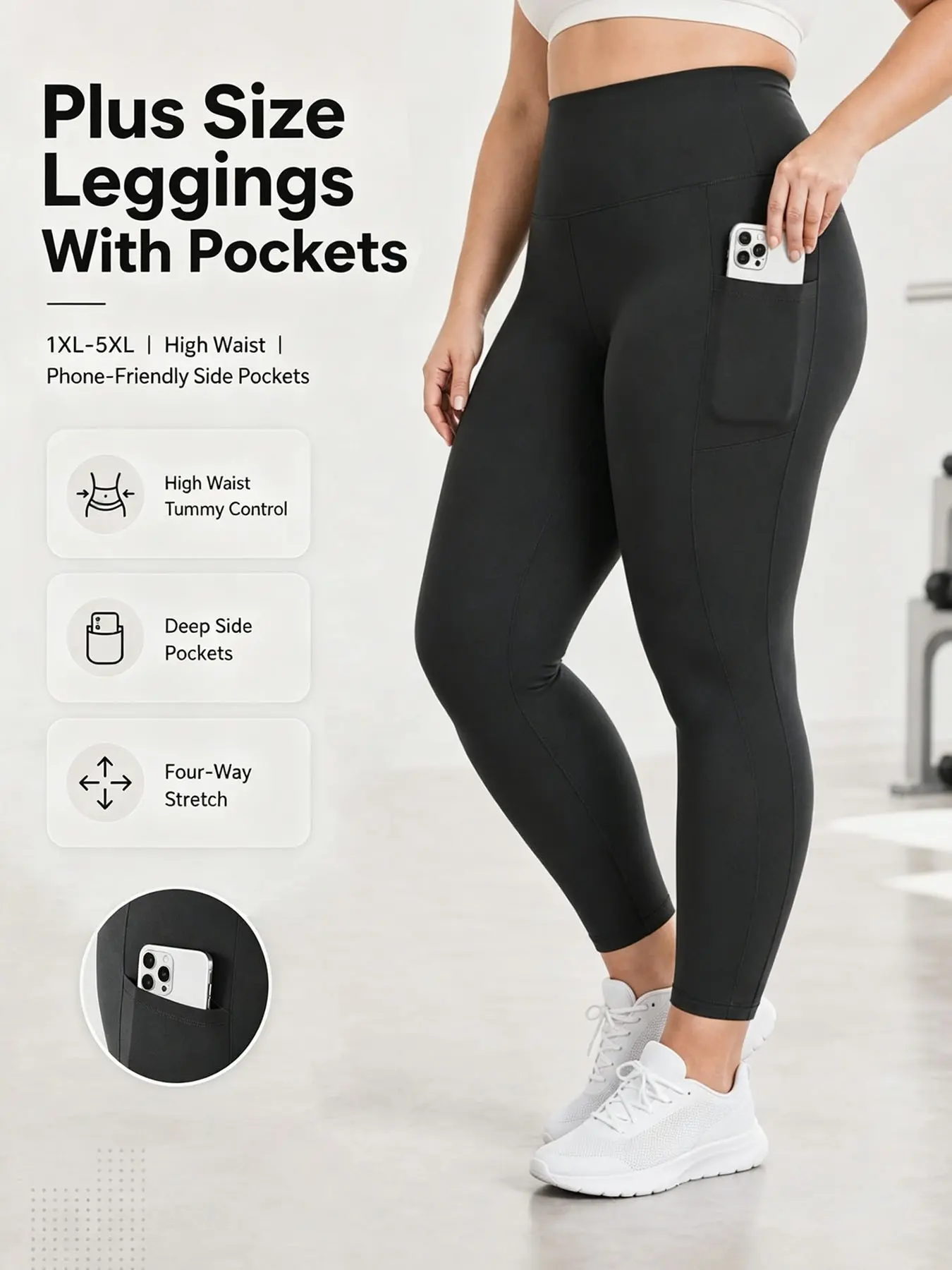 Plus Size Women's High Waist Yoga Pants with Pockets, Fitted Four-Way Stretch Workout Tights, Comfortable Fashion for Gym, Commute, Outdoor Activities Fitness Tights, Female Gym Clothes, Fitness Bottoms, Gym Yoga Clothing