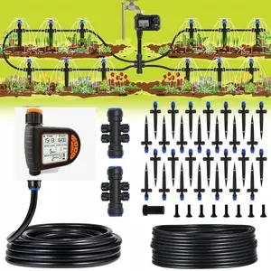 Automatic Drip Irrigation Kit with Water Timer, Quick Connect Garden Watering System, Easy Programmable Hose Timer, Outdoor Watering Solution