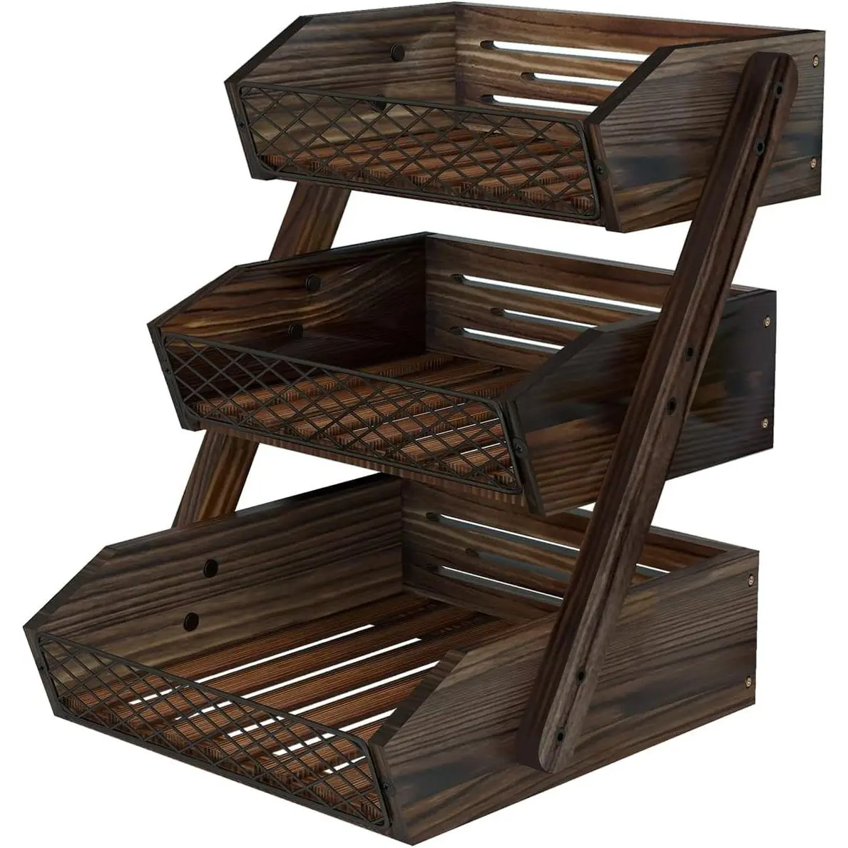 3-Tier Wooden Fruit Basket Rack - Kitchen Counter Organizer Rack for Daily Use, Counter Storage, Fruit Bowl, Vegetable Holder, Bread Storage Stand, Kitchen Decor, Racks, Sturdy