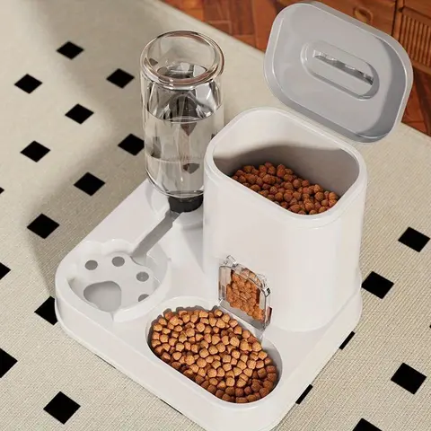 Automatic Cat & Dog Water Dispenser, Drinking Water Bowl with Integrated Food Basin - 1-10L Capacity, No Batteries Needed, White Design for Easy Cleaning & Hydration - Automatic Pet Feeder, Automatic Gravity Feeder, Animal Feeding Supply