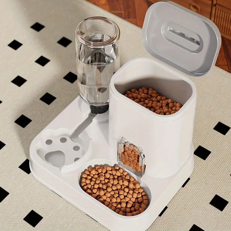 Automatic Cat & Dog Water Dispenser, Drinking Water Bowl with Integrated Food Basin - 1-10L Capacity, No Batteries Needed, White Design for Easy Cleaning & Hydration - Automatic Pet Feeder, Automatic Gravity Feeder, Animal Feeding Supply