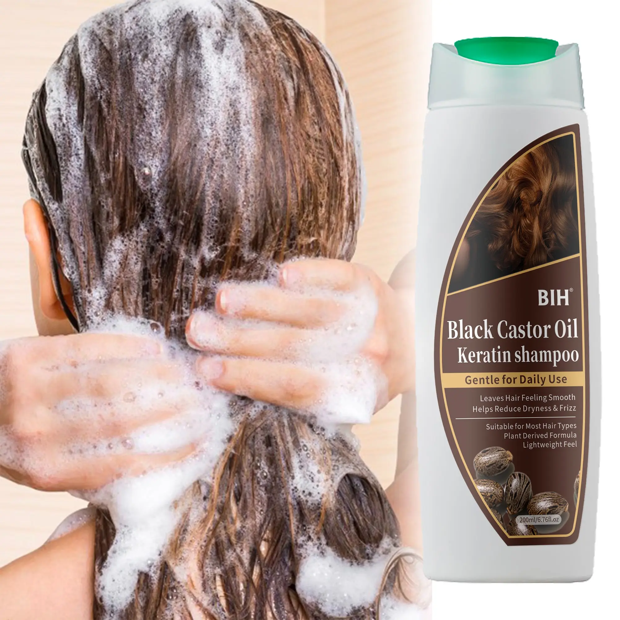 200ML Castor Oil Keratin Nourishing Repair Shampoo, Deep Cleanse Refreshing Oil Control, Smooth Shine Reduce Frizz, Unisex