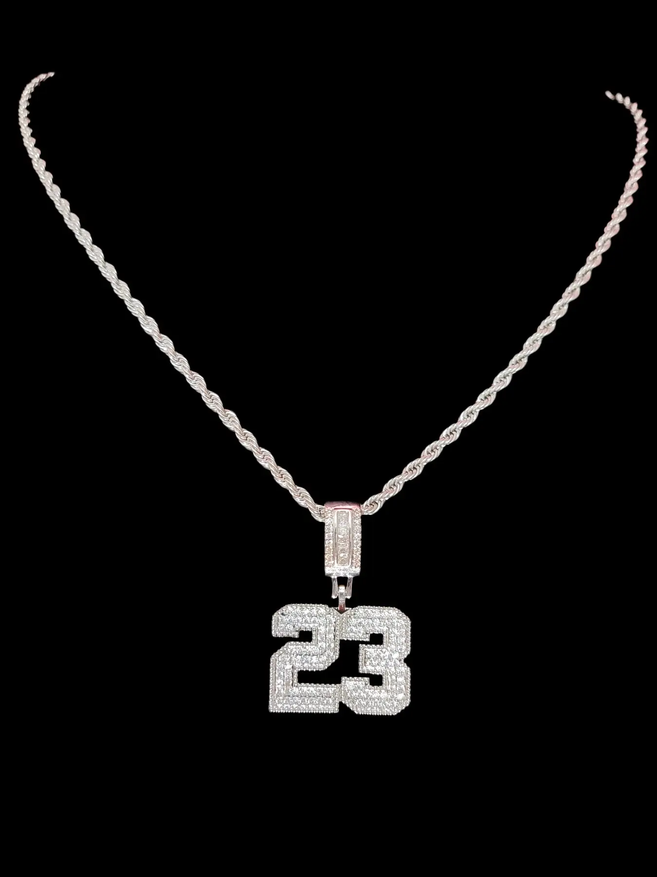 1 Piece Artificial Zircon Number 23 Pendant With Stainless Steel Rope Chain, Shining Necklace, Women Men Hip Hop Punk Number Pendant Costume Jewelry Fashion Vintage Jewelry Valentines Gift