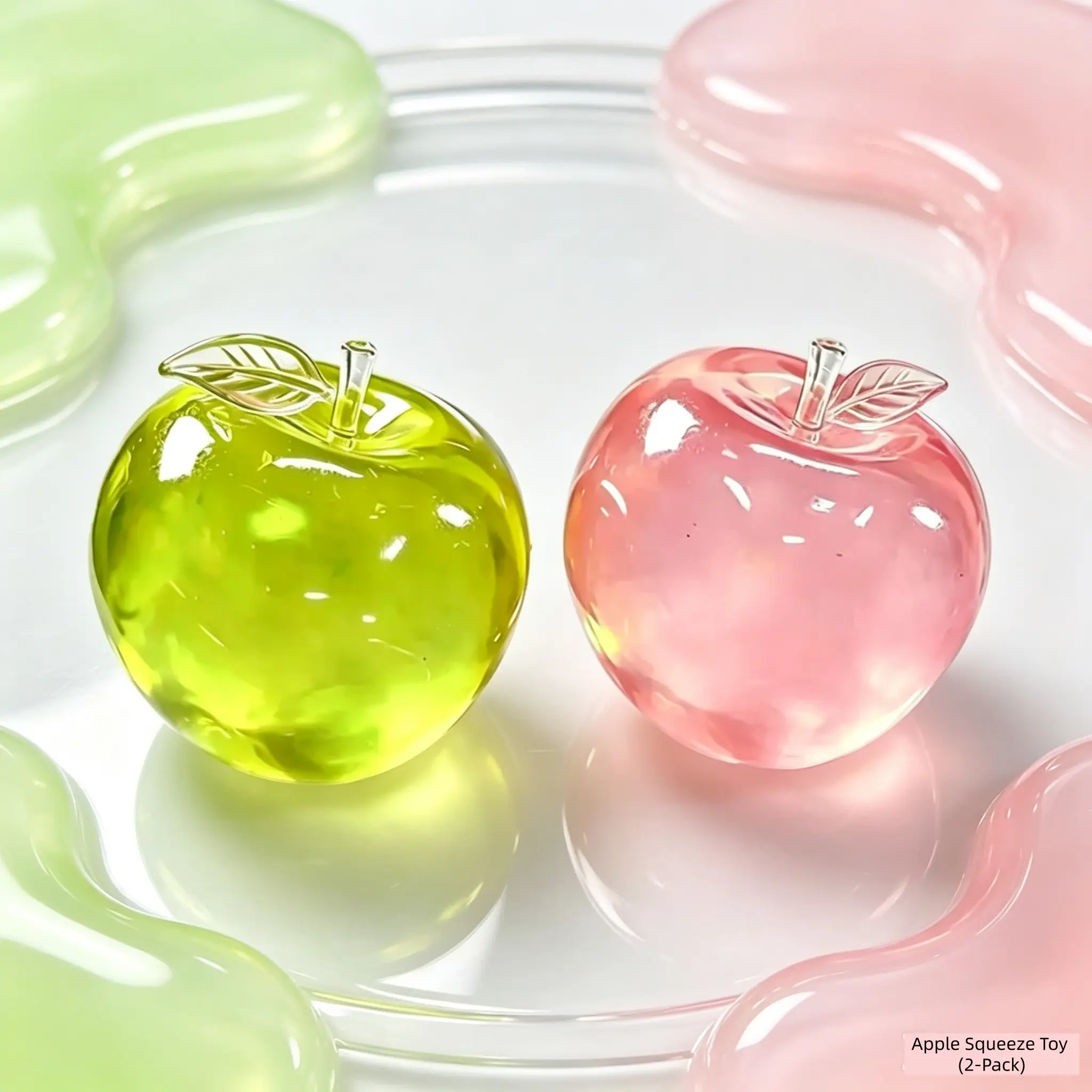 Anxiety Relief Clear Jelly Apple Squish Toy 2 Pack, Sparkly Squishies Maltose Squeeze Toy, Slow Stretch Relaxing Fidget Toy for Adults