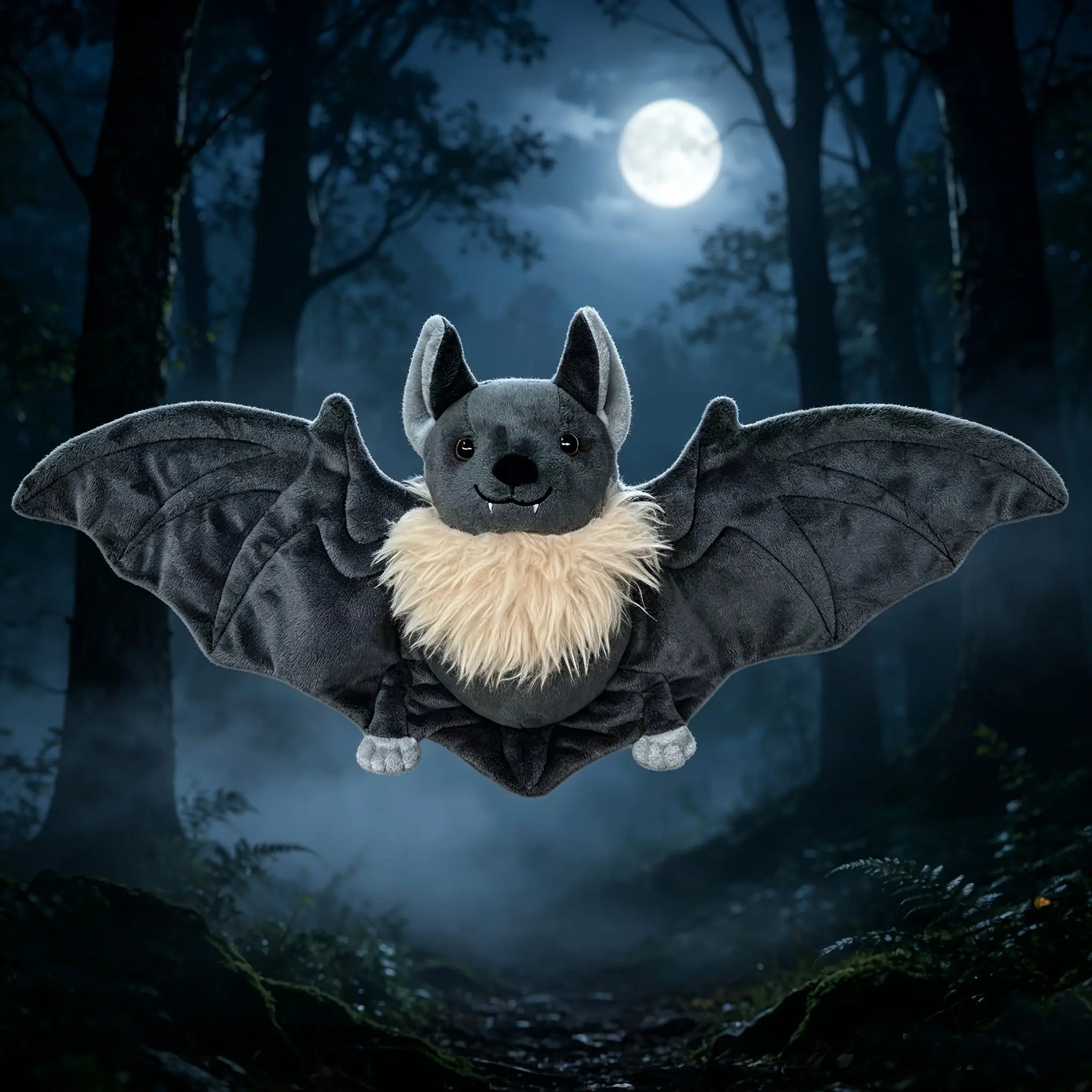 45cm/17.71in Cute Bat Plush Toy, Soft Fluffy Gray Bat Stuffed Animal, Kawaii Bat Plushie, Perfect Halloween Decor, Cuddly Gift for Kids, Gothic Home Room Decoration