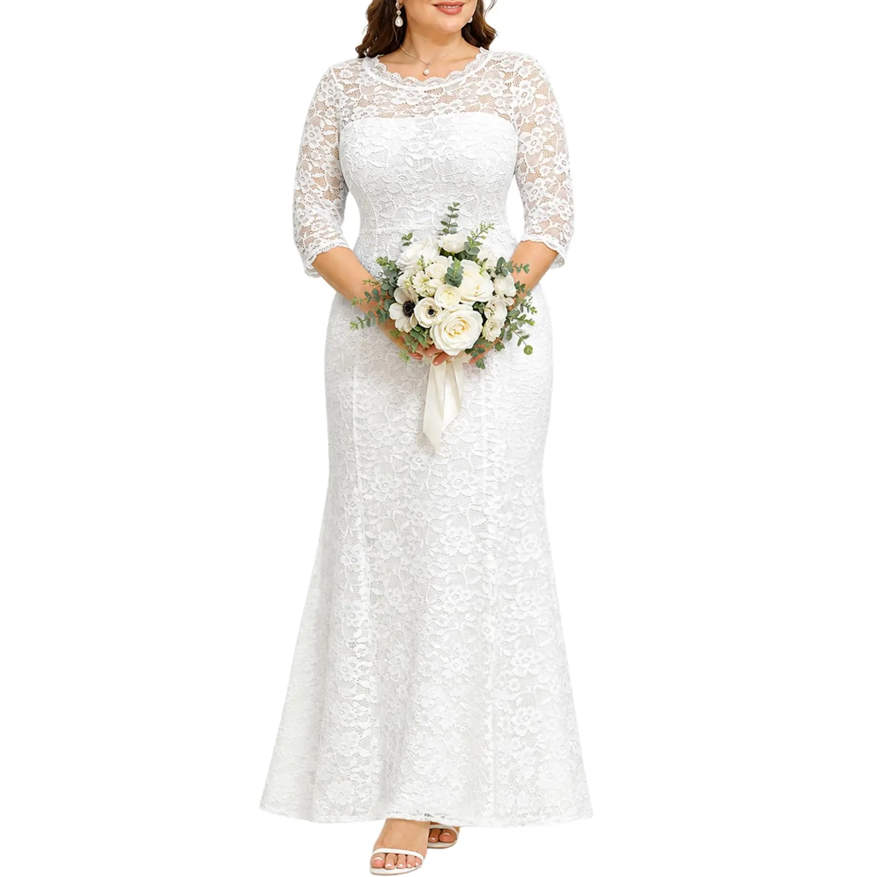 Pinup Fashion Plus Size Wedding Dress for Bride - Formal Evening Gown Party Lace Mermaid Dresses