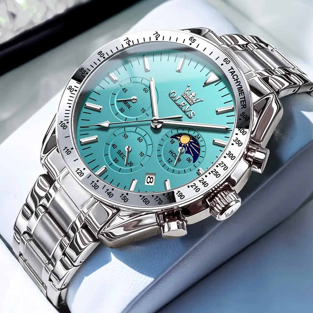 OLEVS Men's Watch Mechanical Quartz Fashion Business Watch Day/Date Stainless Steel Classic Casual Luxury Luminous Men's Wristwatch Gold/Black/Blue/White