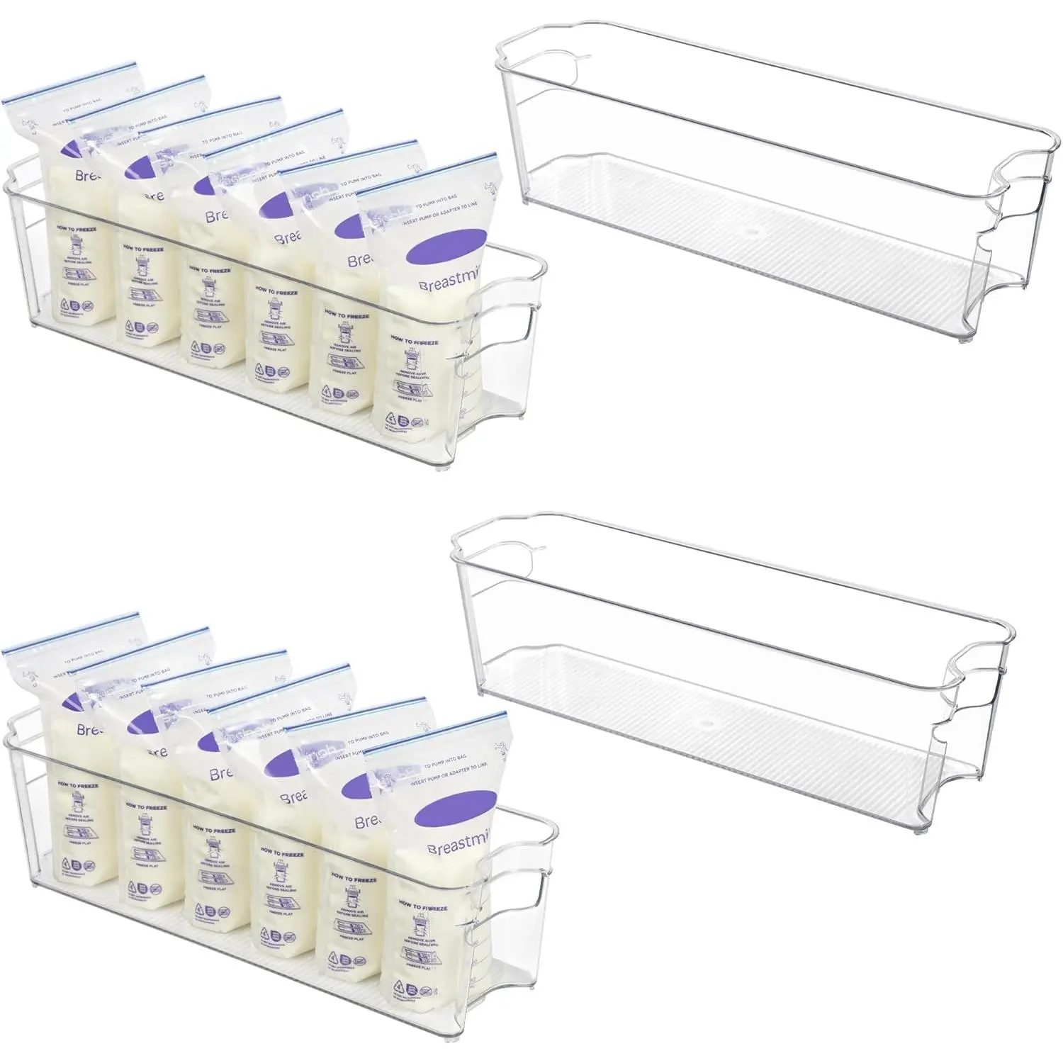 4-piece breast milk storage container set, transparent freezer and refrigerator storage box, plastic storage box, suitable for breast milk, baby food bags, formula milk, baby bottles and yogurt, width 4.3inch, length 14.7inch