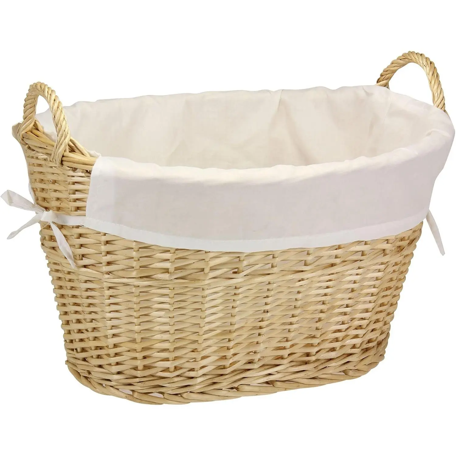 Wicker Laundry Basket with Handles, Handwoven Willow, and Removable Washable Liner, Natural