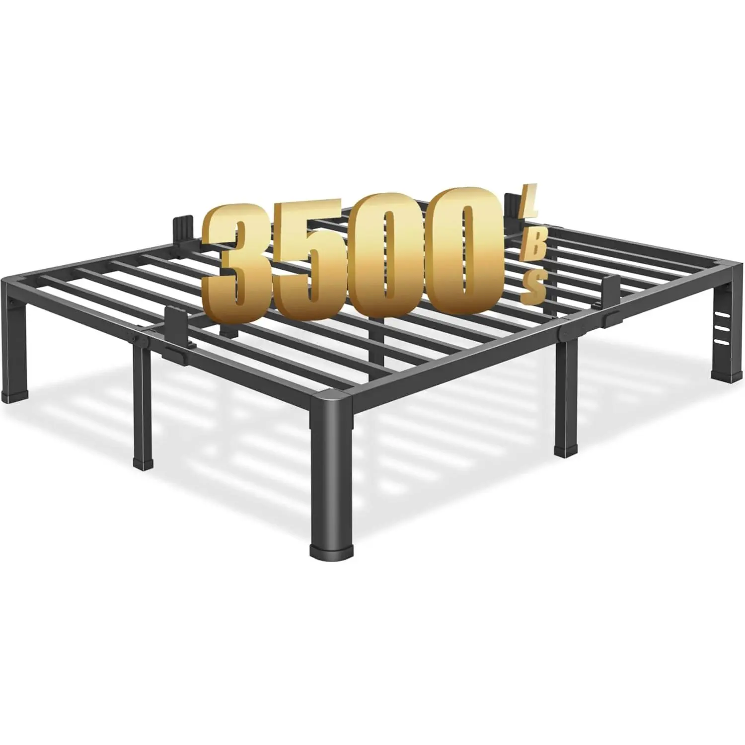 14 inch Queen Bed Frame with Round Corner Legs and Headboard Hole Mattress Slide Stopper 3500 lbs Heavy Duty Metal Platform,Steel Slats Support,No Box Spring Needed,Easy Assembly,Noise Free