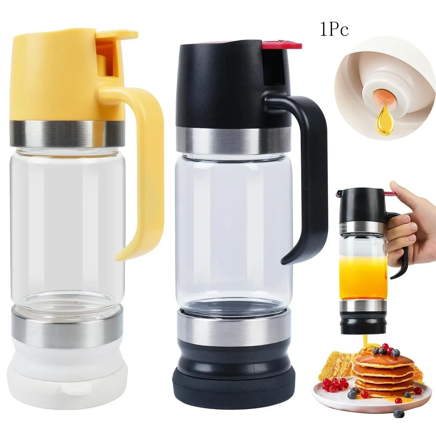Honey pump bottle，12oz Honey Jar, Leak-Proof with Stand, Glass Honey Dispenser, Easy One-Hand Use, Ideal for Coffee or Tea, No Drip Honey Container, Transparent Container
