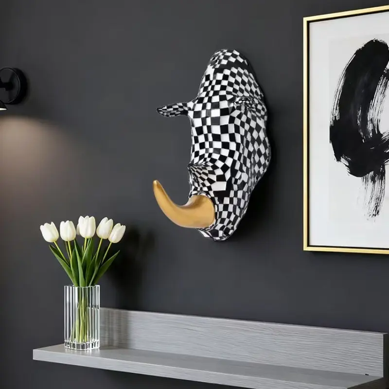 Modern Mosaic Resin Animal Head Wall Sculpture, Aesthetic Design Home Bar Wall Decor, Contemporary Art Piece, Unique Interior Decoration