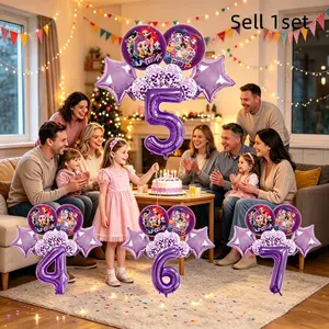 Girls Group Birthday Party Balloons Set, 9-Pieces Anime Style Age Number Foil Balloons, Main Characters Fans Birthday Gifts For Girls ,Age 3/4/5/6/7/ Years Birthday Balloons Decoration, Large Sized Birthday Balloons, Party Balloons Decorations