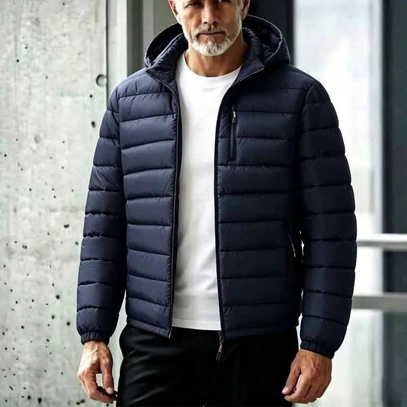 Men's Lightweight Puffer Jacket Hooded Quilted Bubble Coat Winter Warm Thermal Outerwear Windproof Packable Down Alternative Padded Insulated Pockets Full Zip Active Sportswear Traveling Hiking Everyday Basic Attire long sleeve menswear top