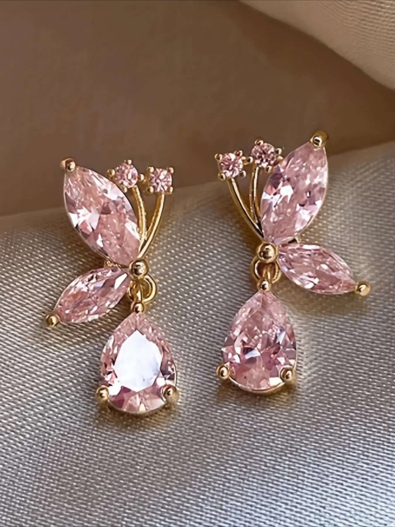 Pink Zircon Butterfly Teardrop Drop Earrings Ultimate Sweet Feminine Vibe Chef’s Kiss for Dates Work Holidays & Girly Fits. Perfect Niche Cute Gift for Girlfriends & BFFs.