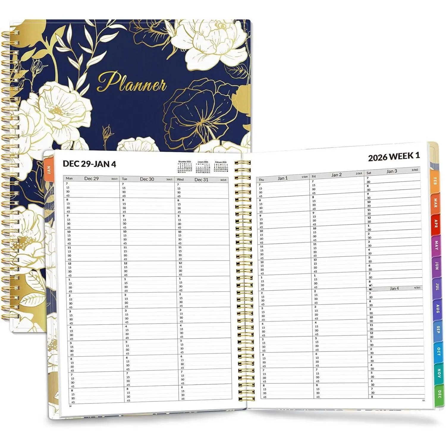 2026 Appointment Book, Quarter-Hourly, Weekly & Monthly - from January 2026 - December 2026, 8.5"x11" Weekly Planner, Flexible Cover, Note Pages, Pockets, Bookmark, Spiral Binding,
