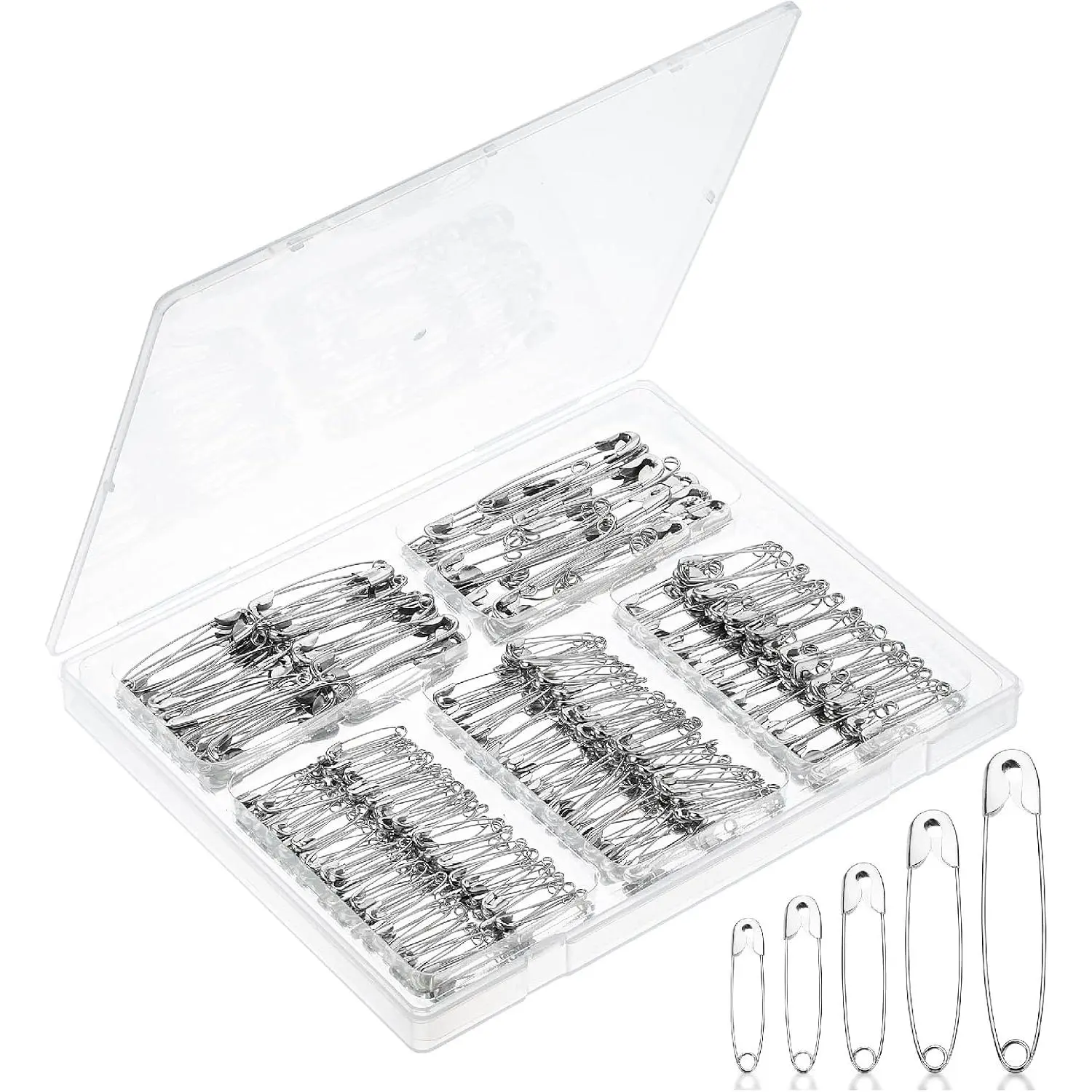 - Safety Pins , 400 Pack, 5 Different Sizes,