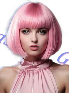 Synthetic Fiber High-Temperature Short Bob Wig with Bangs, Natural Realistic Fashion Hairpiece, Stylish and Trendy