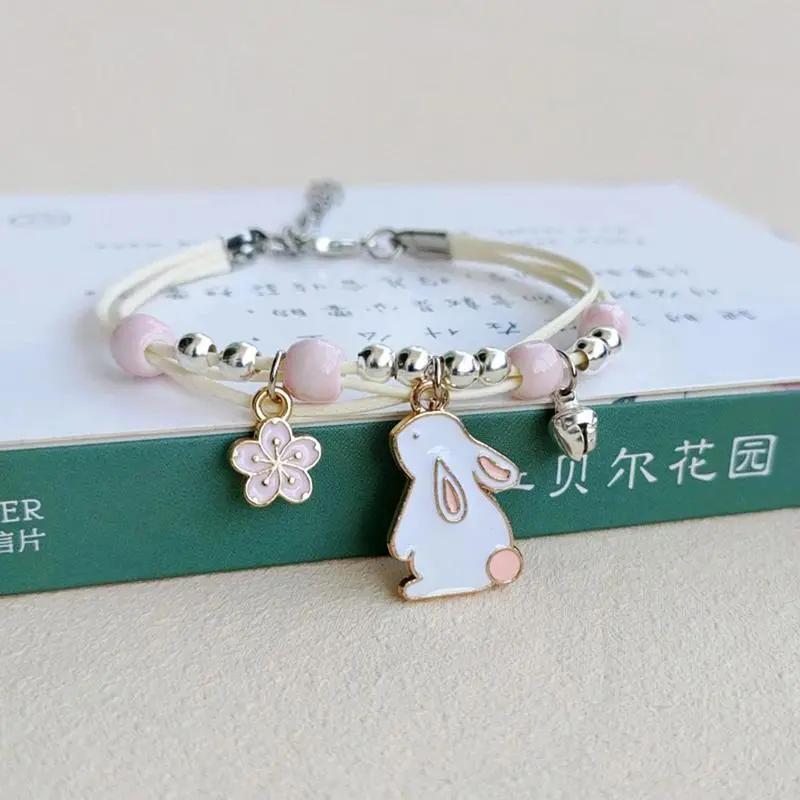Cute Bunny Charm Bracelet, Adjustable Zinc Alloy Beaded Jewelry for Girls & Women, Romantic Best Friends Gift, Best Friends Gifts, Adjustable Size, Cartoon Bunny Charm