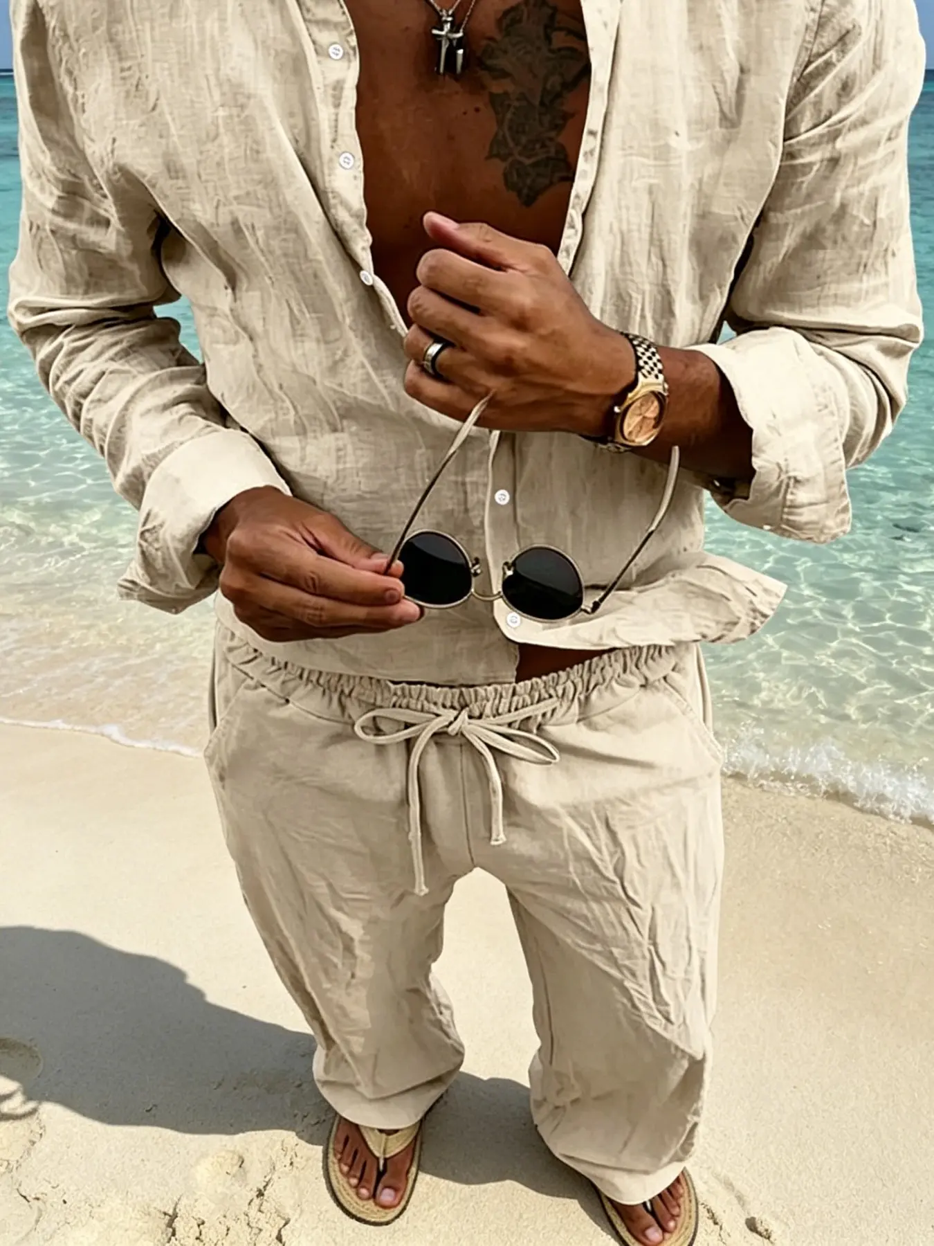 Men's Linen 2 Piece Outfit Set Lapel Long Sleeve Button Down Shirt Drawstring Straight Pants Summer Breathable Vacation Casual Matching Suit Multi Colors Clean Fit Outfit