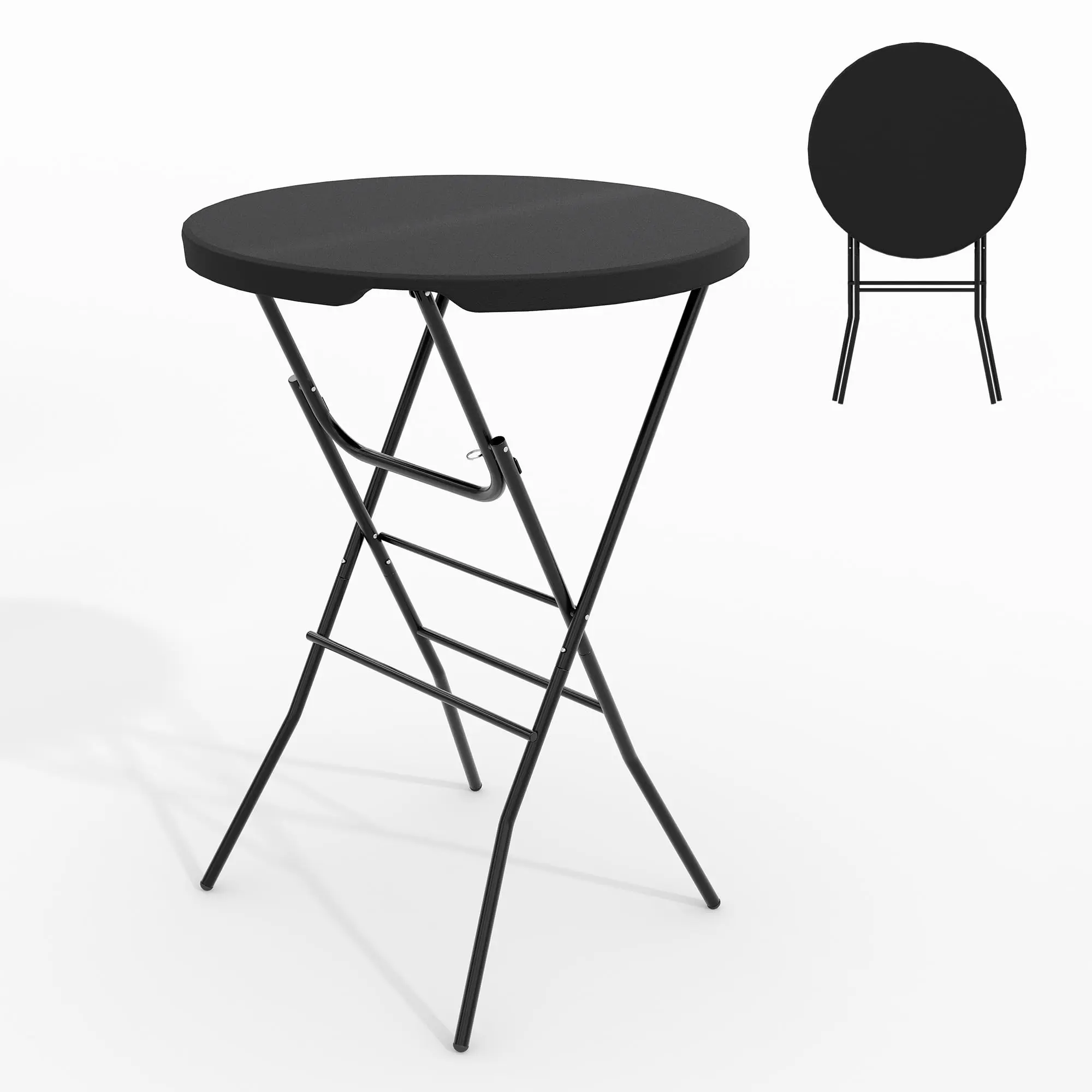 31.5" Folding Cocktail Table, HDPE Round High Top Table with Metal Frame & Locking Legs, Folding Bar Table for Patio Backyard Indoor & Outdoor Events