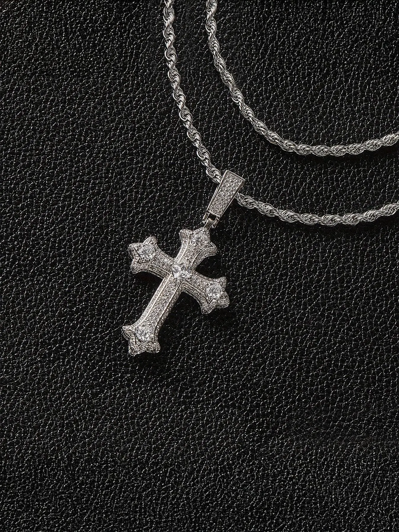 Engraved Cross Necklace, Hip Hop Style, Copper Zircon, Unisex, Perfect Gift for Partner, All Season Jewelry