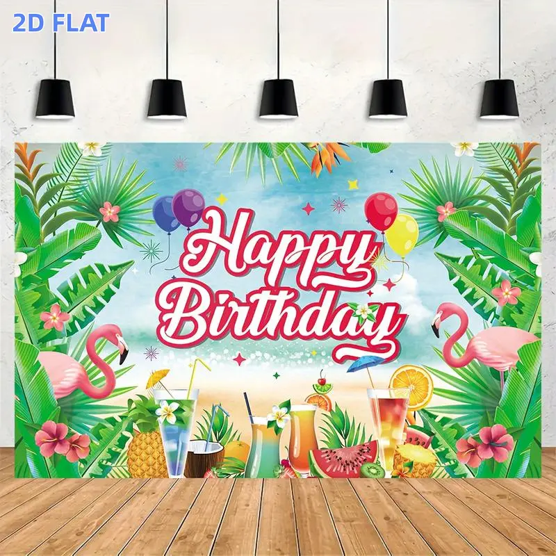 2D Flat Banner 1pc, Summer Hawaiian Beach Birthday Party Decoration Flamingo Birthday Party Photography Background Studio Photography Props Party Decor Supplies Home Wall Decor Supplies Indoor Outdoor Decor, Photography Backdrop