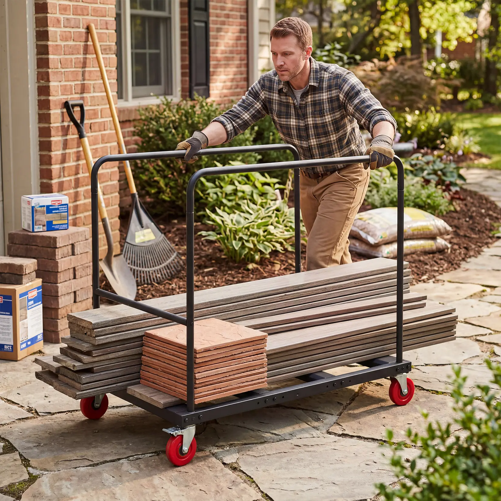 Heavy Duty Collapsible Drywall Cart – 1800 lbs Load Capacity, 5" Swivel Brake Casters, Utility Dolly for Sheetrock, Lumber, Warehouse Use, 45.3×29.1×39.2 in