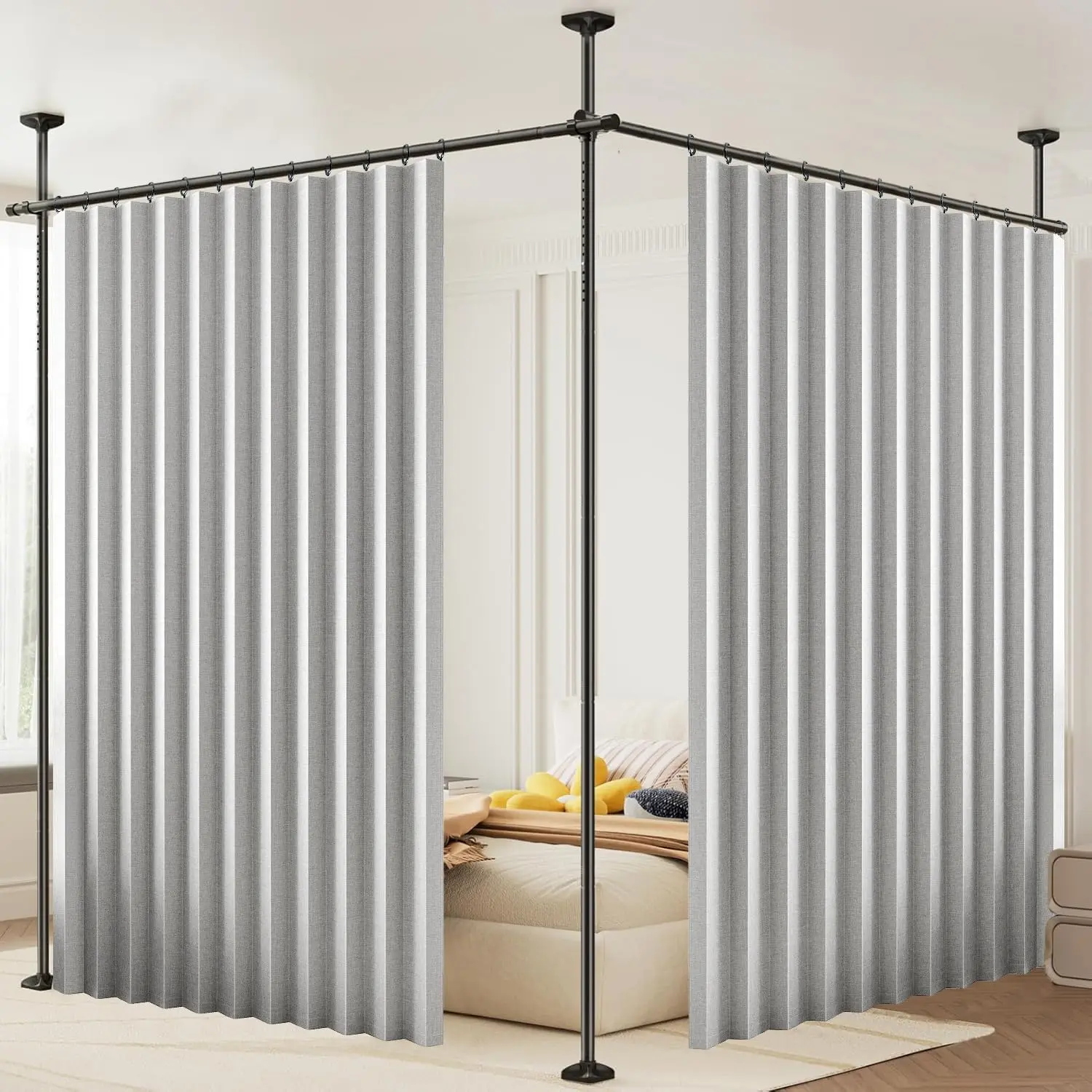 Accordion Fold Pleated Wide Fabric Room Divider Blackout Curtain - Grey Full Blackout for Living Room, Door, Wall Closet - 60"x84" Single Panel