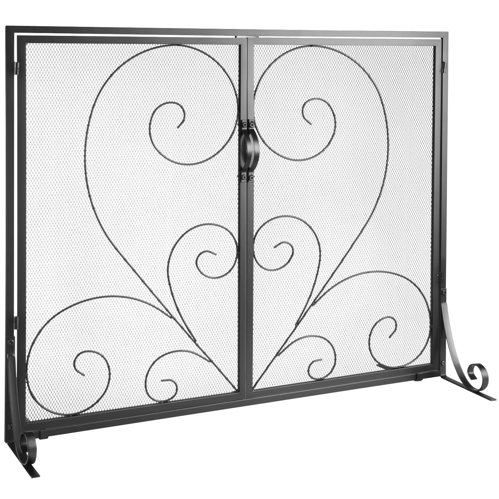 VEVOR Vintage 1-Panel Fireplace Screen with Door, Sturdy Iron Mesh Spark Guard (39"(L)x31.6"(H)), Argon Arc Welding Scrolls, Free-Standing, Easy Installation, Indoor Living Room Home Decor Fence Grate, 39X31.6"