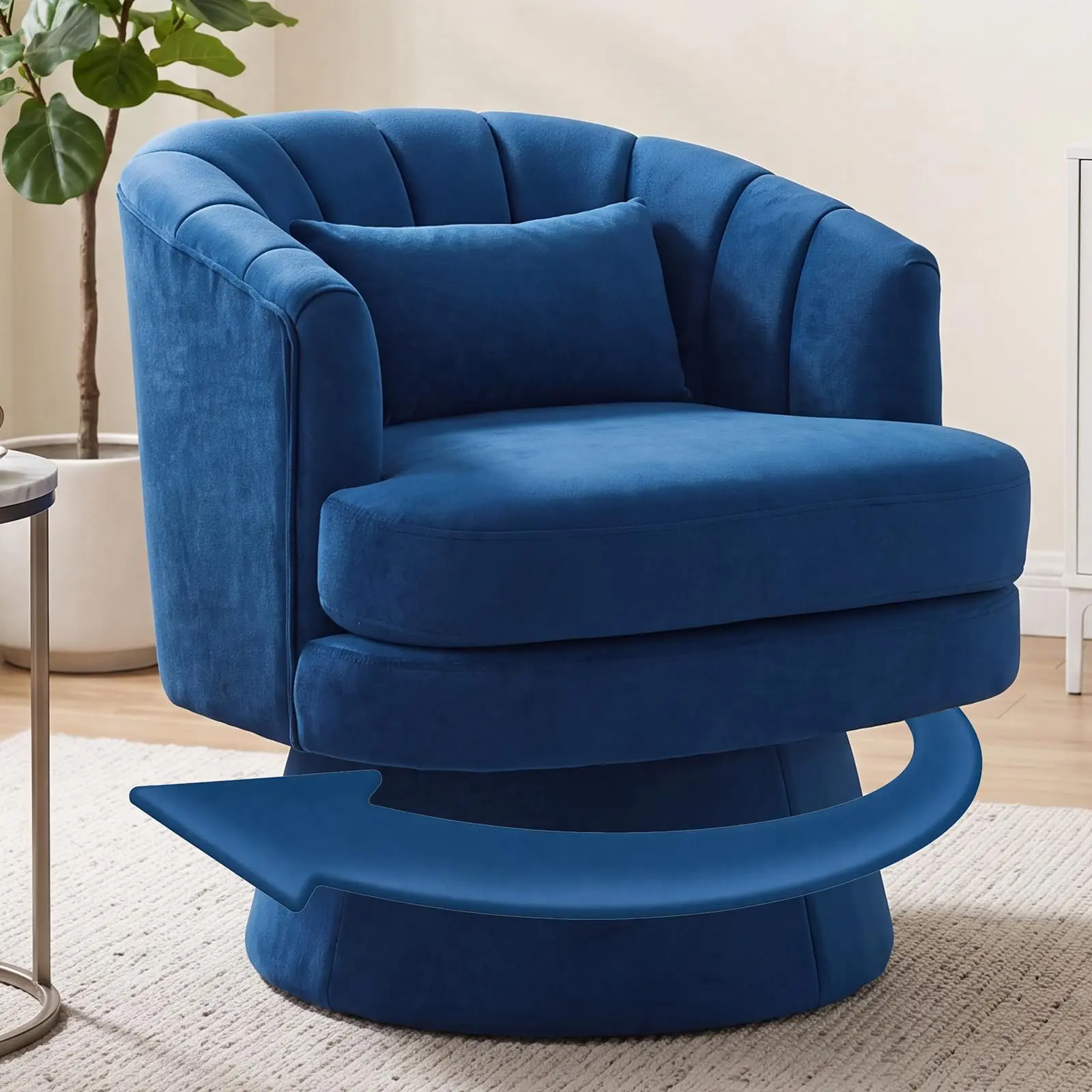 Velvet Swivel Barrel Chair with Lumbar Pillow – 360° Accent Chair for Living Room & Bedroom