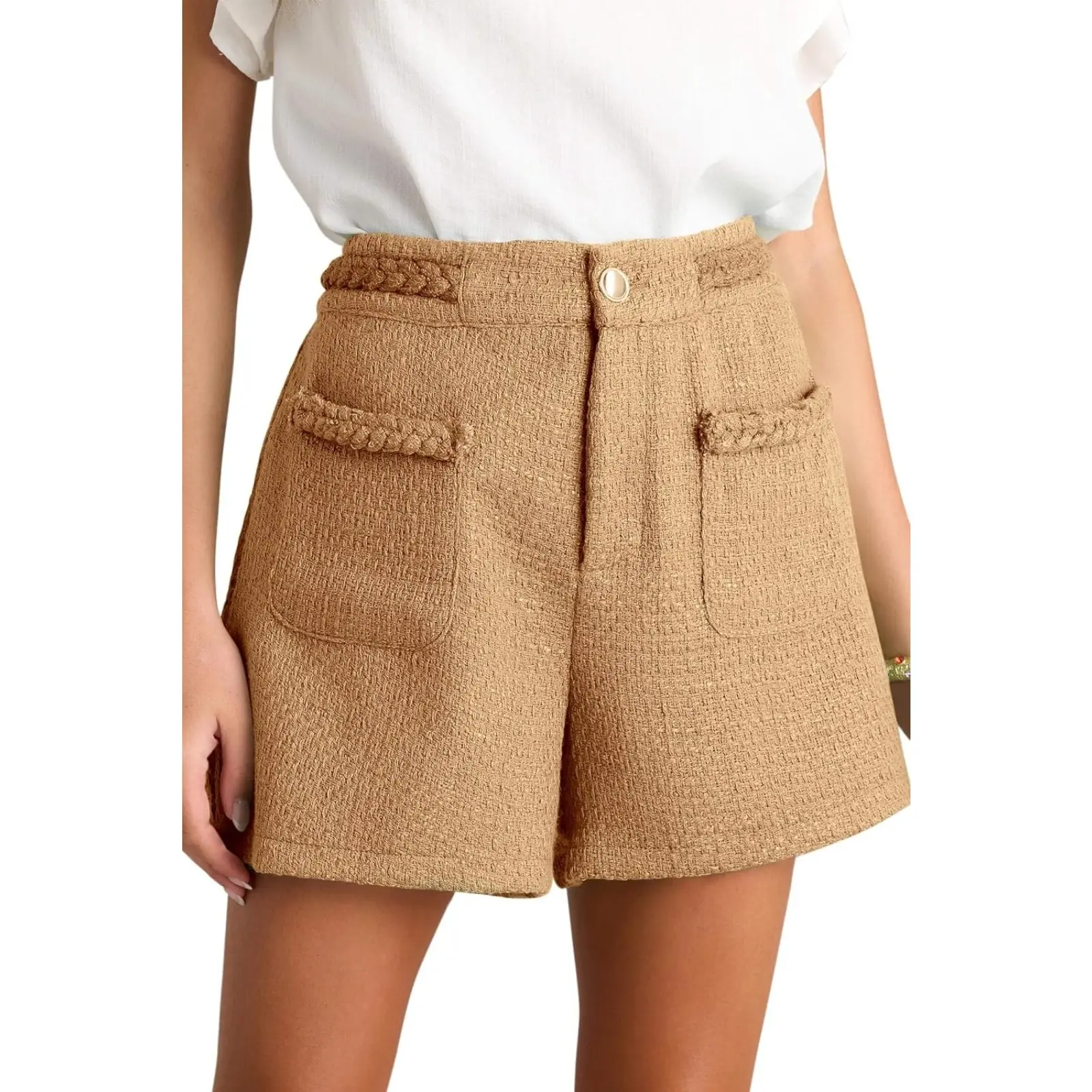 Cicy Bell Womens Tweed Summer Shorts High Waisted Wide Leg Dressy Casual Shorts with Front Pockets