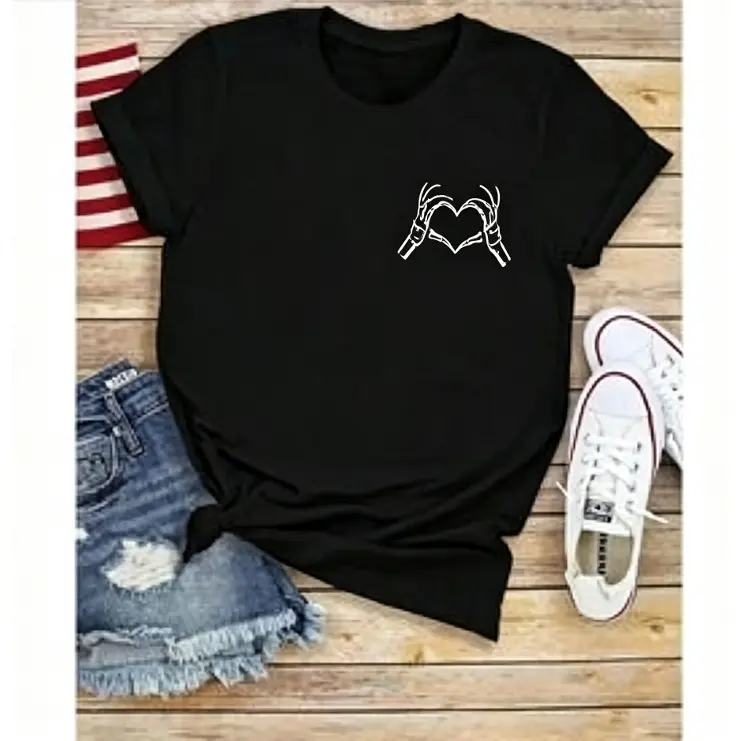 Skeleton Hands Heart Graphic T-Shirt - Cute Gothic Fashion Outfit, Comfortable Cotton Tee, Oversized Casual Top, Perfect Valentine's Day Gift for Her & Him, Best Present for Friends & Family