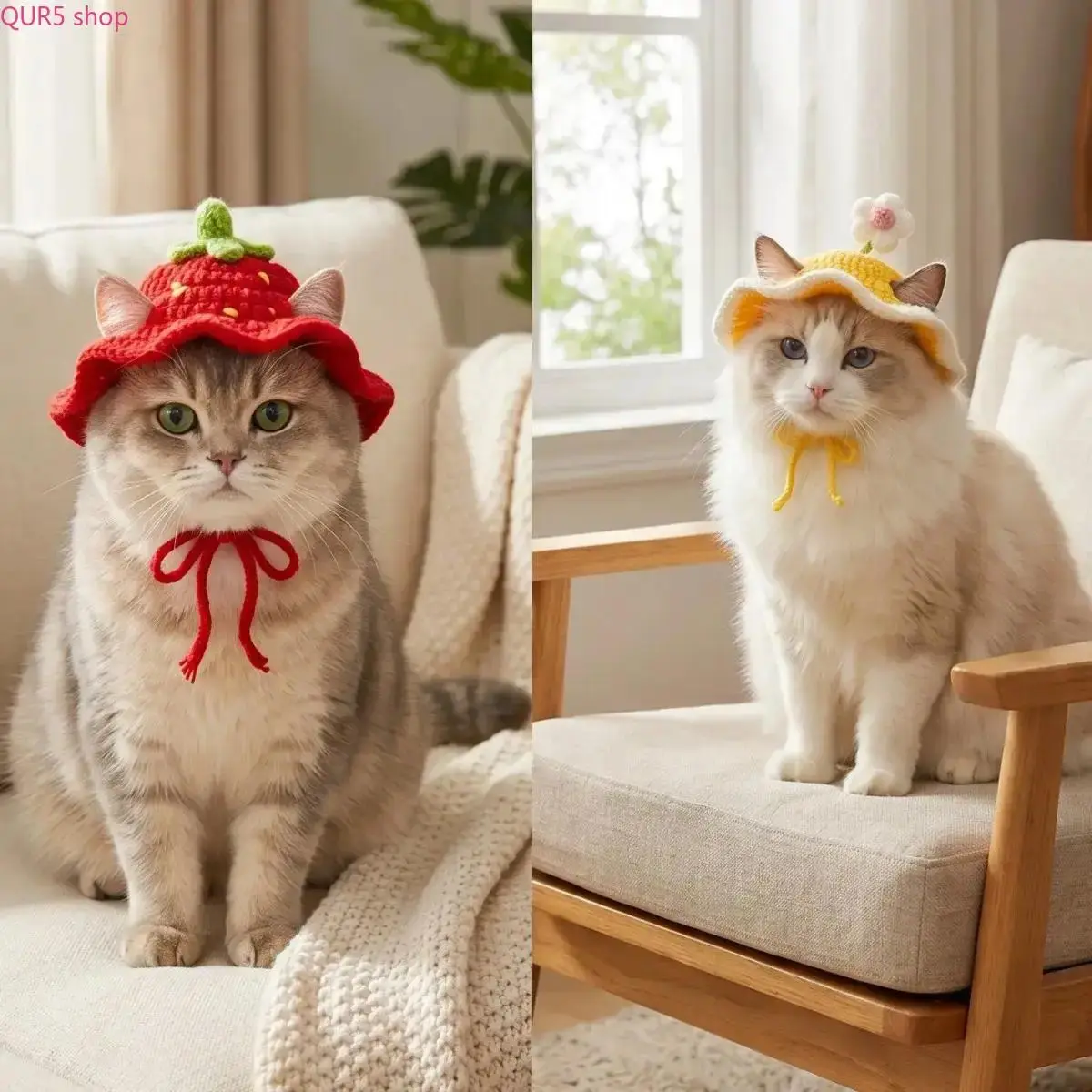 4PCS Handmade Knitted Pet Hat Set, Soft Polyester With Adjustable Strap, Adorable Frog Costume Headwear For Small Cats & Puppies, Cute Holiday Party Birthday Outfit Accessory For Pet Photo Shoots