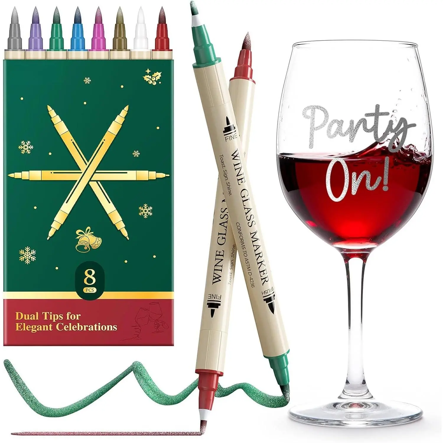 Glass Markers Washable, 8-Pack  Tip Erasable Pens |  Grade  Ink for Glasses, Ceramic | Party Accessories