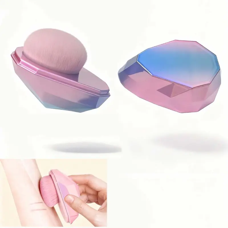 Portable Foundation Brush with Shell Pearlescent Diamond Design, Soft Fiber Makeup Brush with Dust Cover, Multi-Functional Facial Base Makeup Tool