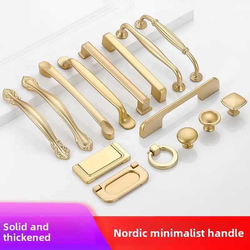 Gold solid aluminum alloy wardrobe door handle, drawer pull, wardrobe door handle, tray handle, easy to install with screws included