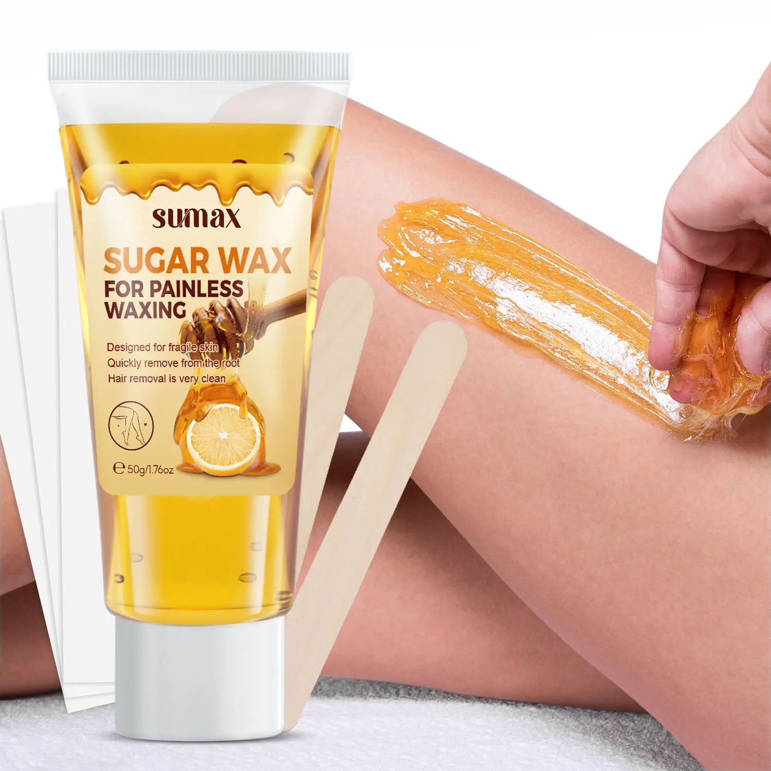 50g waxing kit with 2 wooden sticks & 3 wax strips, easy for leg, arm and underarm hair removal. Leaves skin smooth, ideal body care essential for summer hair management, Body Hair Remover, Waxing Supplies