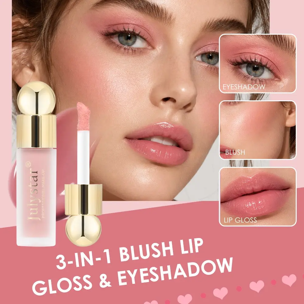 Julystar 3-In-1 Liquid Blush, Multi-Use Cheek Lip Eyes Makeup, Buildable Blendable Dewy Finish, Waterproof Long Lasting, Summer Daily Party