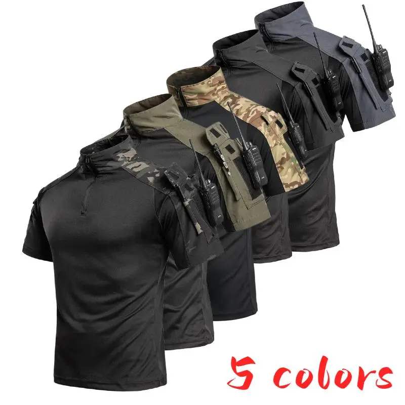 Men's Tactical Frog Shirt, Breathable Quick-Dry Half Zip Short Sleeve Top with Stretch Fabric, Durable Military Style Training Shirt Ideal for Outdoor Activities, Hiking or Daily Wear.
