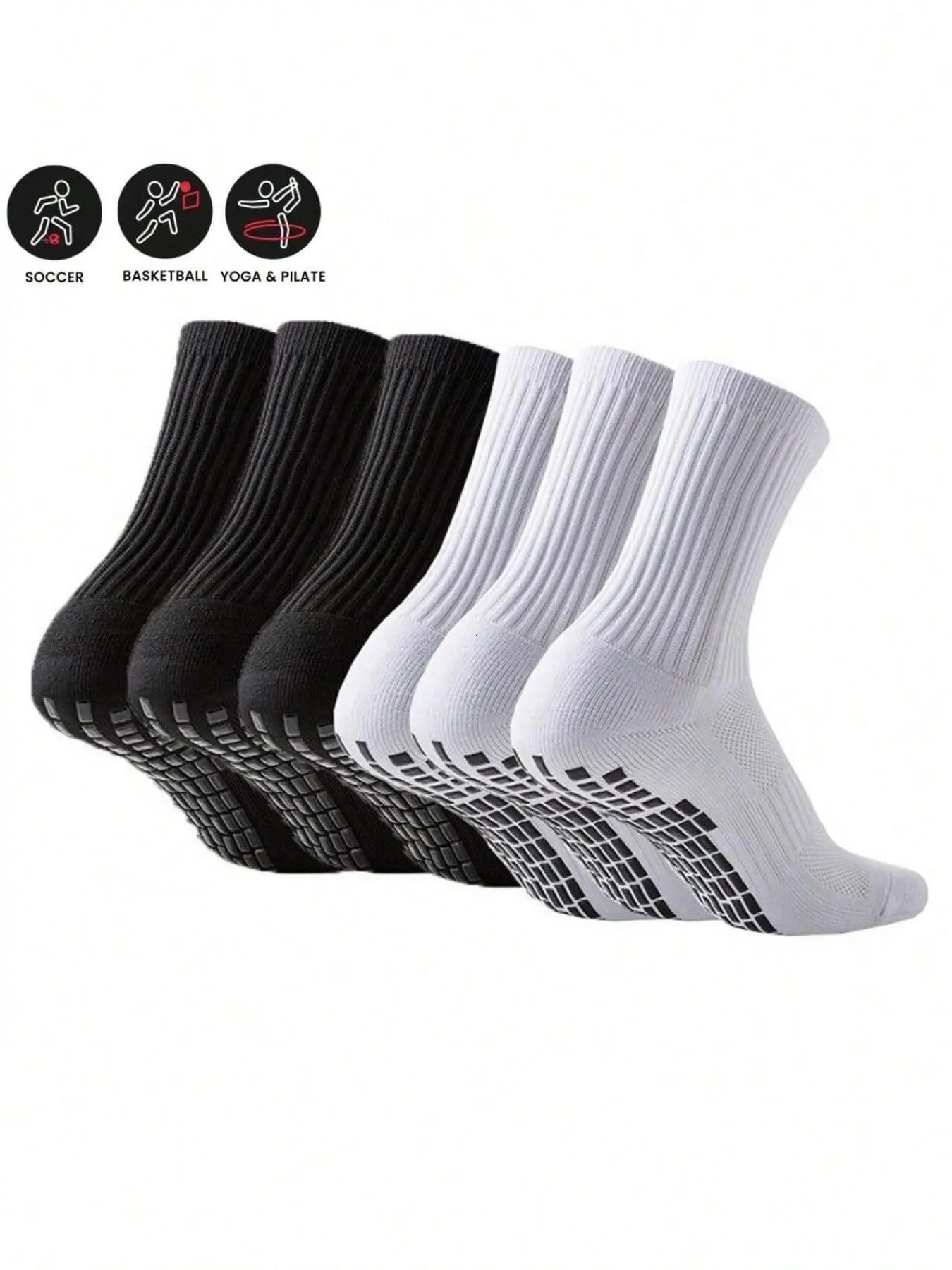 6 Pairs Adult Unisex Anti-Slip Soccer Socks, Athletic Sports Socks, Silicone Bottom Grip, Breathable Sweat-Wicking, Comfortable Soft, Ideal for Running, Football, Basketball, Fitness
