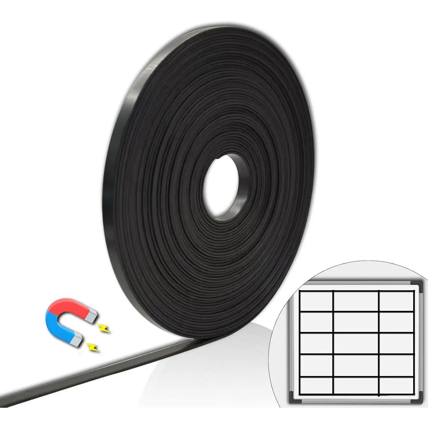 Thin Magnetic Tape Roll 1/5 Inch x 33 Feet Magnet Tape Line for Classroom Office Magnetic Borders for Witeboard Black