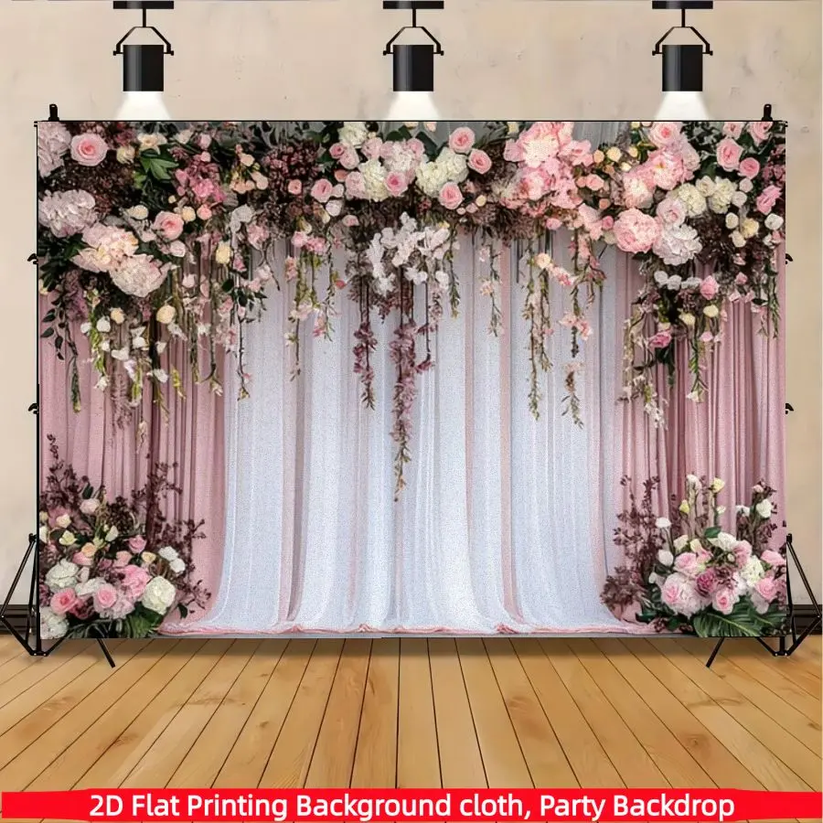 Pink and white light luxury wedding welcome background polyester background banner, suitable for living rooms, hotel banquet halls, wedding ceremonies, engagement banquets, proposal arrangements, anniversaries, home decoration, Wedding Backdrop