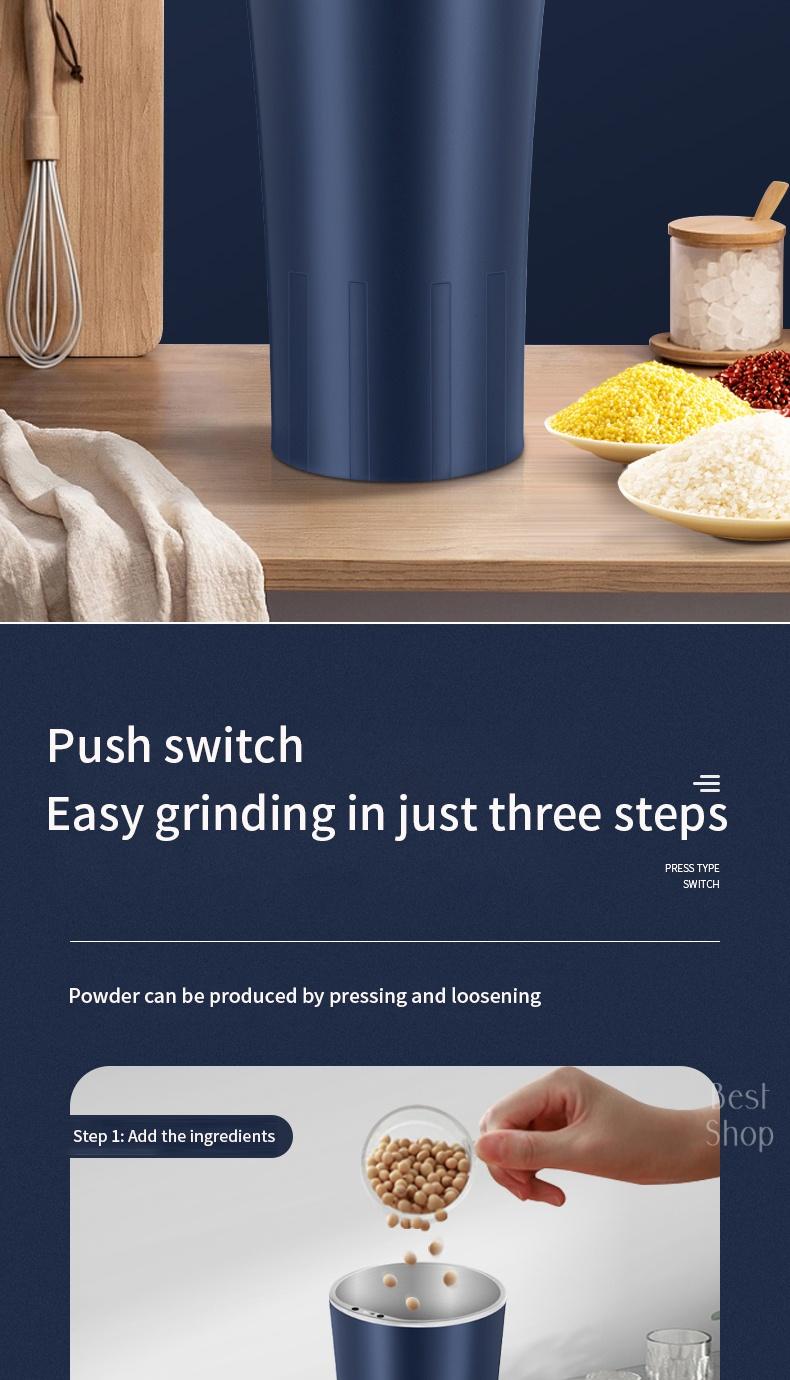 300W Electric Coffee Grinder for Fast Grinding—Perfect for Beans, Spices, Nuts & More. Compact and Portable, This Ultra-fine Powder Grinder Doubles As A Food Processor and Mixer for All Your Kitchen Needs. Multi-Function Grinding Tlools
