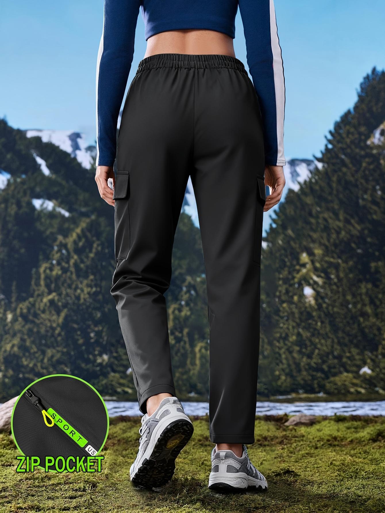 Women's multi pocket zipper workwear straight leg casual pants Drawstring elastic waist outdoor fitness pants Multi colored versatile functional straight leg pants for daily commuting