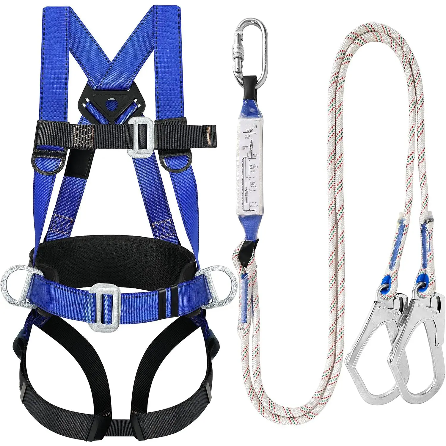 Unisex One Size Full Body Safety Harness Kit - Padded Fabric with Shock-Absorbing Lanyard for Arborists, Tree Climbing