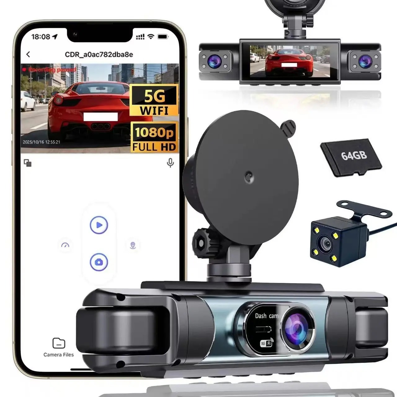 Four Camera Car Dash Cam 1080P Full HD 360 Panoramic View 3.18 Inch IPS Display Built In WiFi WDR Loop Recording Reverse Parking Assistance Function