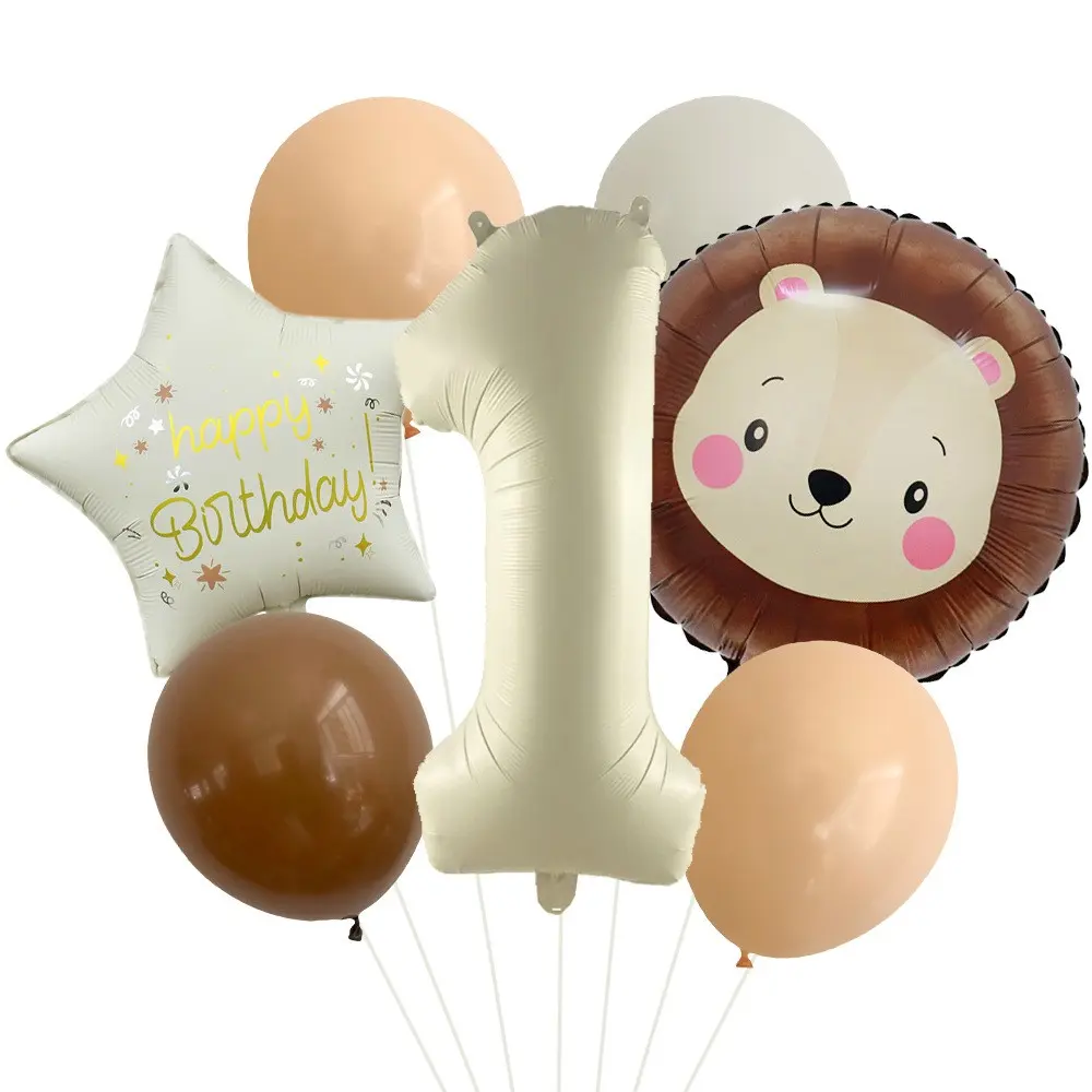 9-Piece Jungle Lion Aluminum Foil Balloon Set, Includes 32-Inch Numbers 0-9, Ideal for Kids Birthday Parties, Zoo Decorations, Animal Balloons