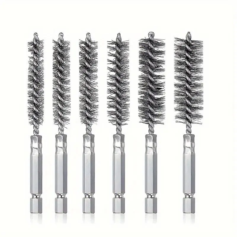 6pcs Stainless Steel Wire Pipe Brush Multi-Specification Wire Brush Deburring, Rust Removal and Cleaning Brush Polishing Inner Hole Grinding Brush