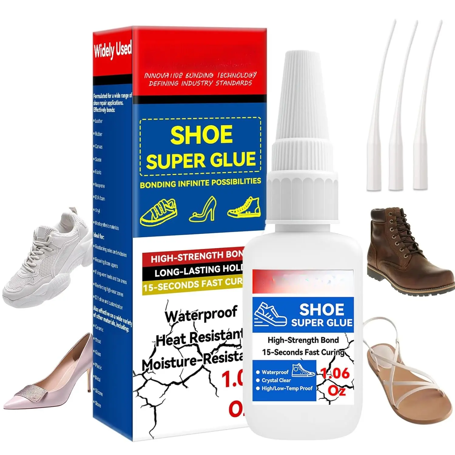 Shoe Glue, Heavy Duty Shoe Glue Sole Repair, Super  Fix Adhesive for Rubber Boot, Sneakers, Leather, Sandals, High Heels, Long-Lasting, , Quick-Drying, Flexible and Clear